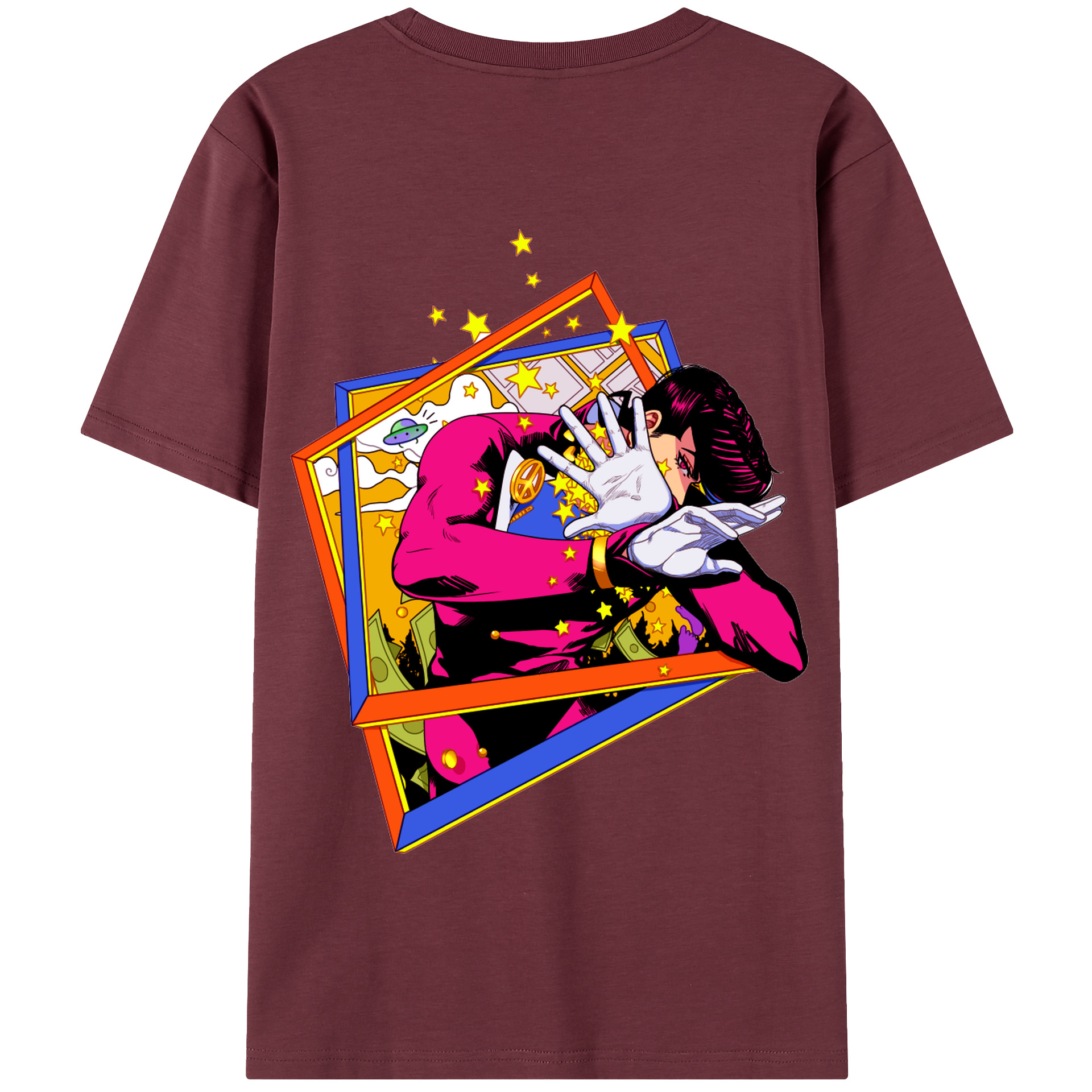 （画像用） ジョジョの奇妙な冒険 ひがしかた じょうすけ JoJo's Bizarre Adventure Higashikata Josuke 綿100％半袖Tシャツ（背面プリント）